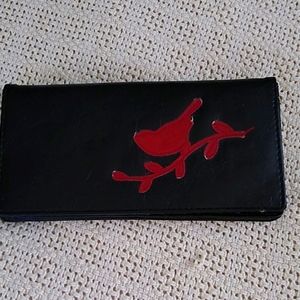 Lavishy beautiful black vegan leather red bird wallet